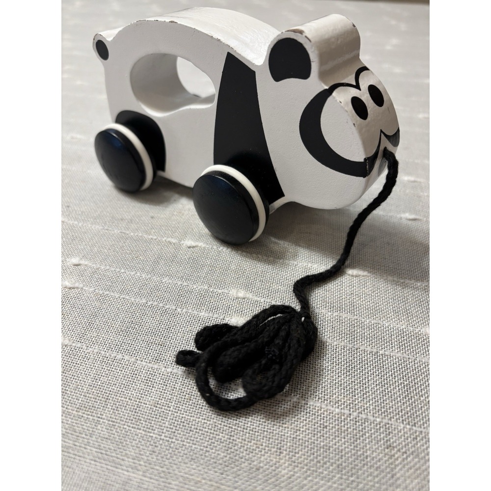 ⭐️ J'adore Paris Pacey Panda Natural Wood Animal Wheeled Pull Toy w/ String